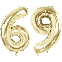 Number 69 Balloons for 69th Birthday Party Decorations, 40" Champagne Gold Foil Helium Balloons, 40 Inch 0-100 Anniversary Supplies for Women Men and Mother Dad