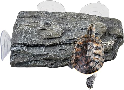 Turtle Floating Basking Platform Terrace Turtle Basking Platform with 3 Suction Cups Resin Turtles Basking Rock Float Resting Terrace for Frogs Grey