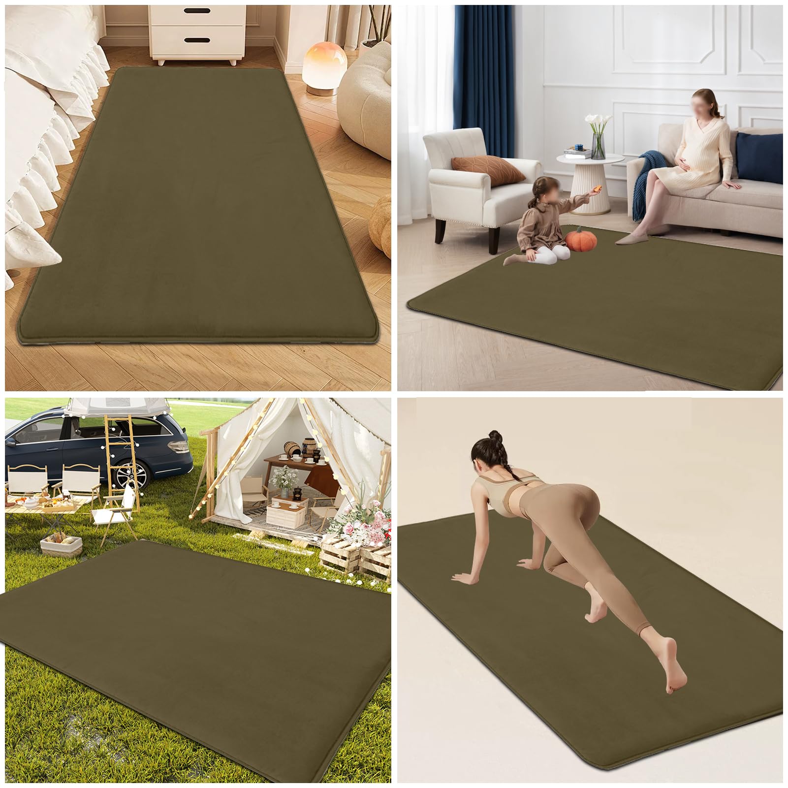 Tappetino da Gioco Bambini in Velluto di Corallo 50 x 200 cm Verde Militare
