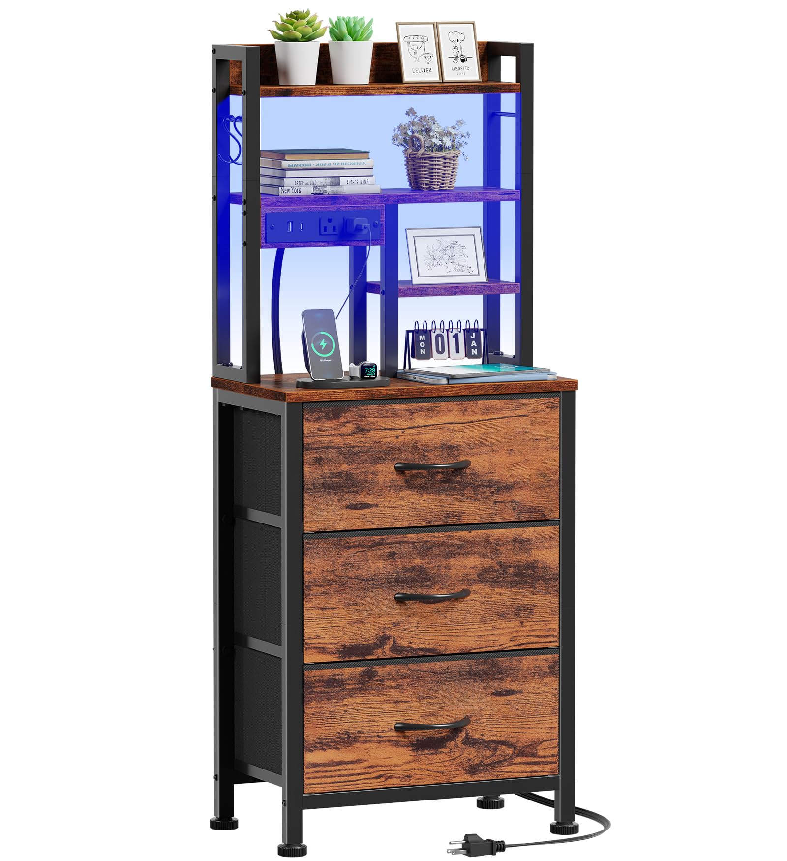 Amazon.com: Furnulem Tall Night Stand with LED & USB Ports, 45.3