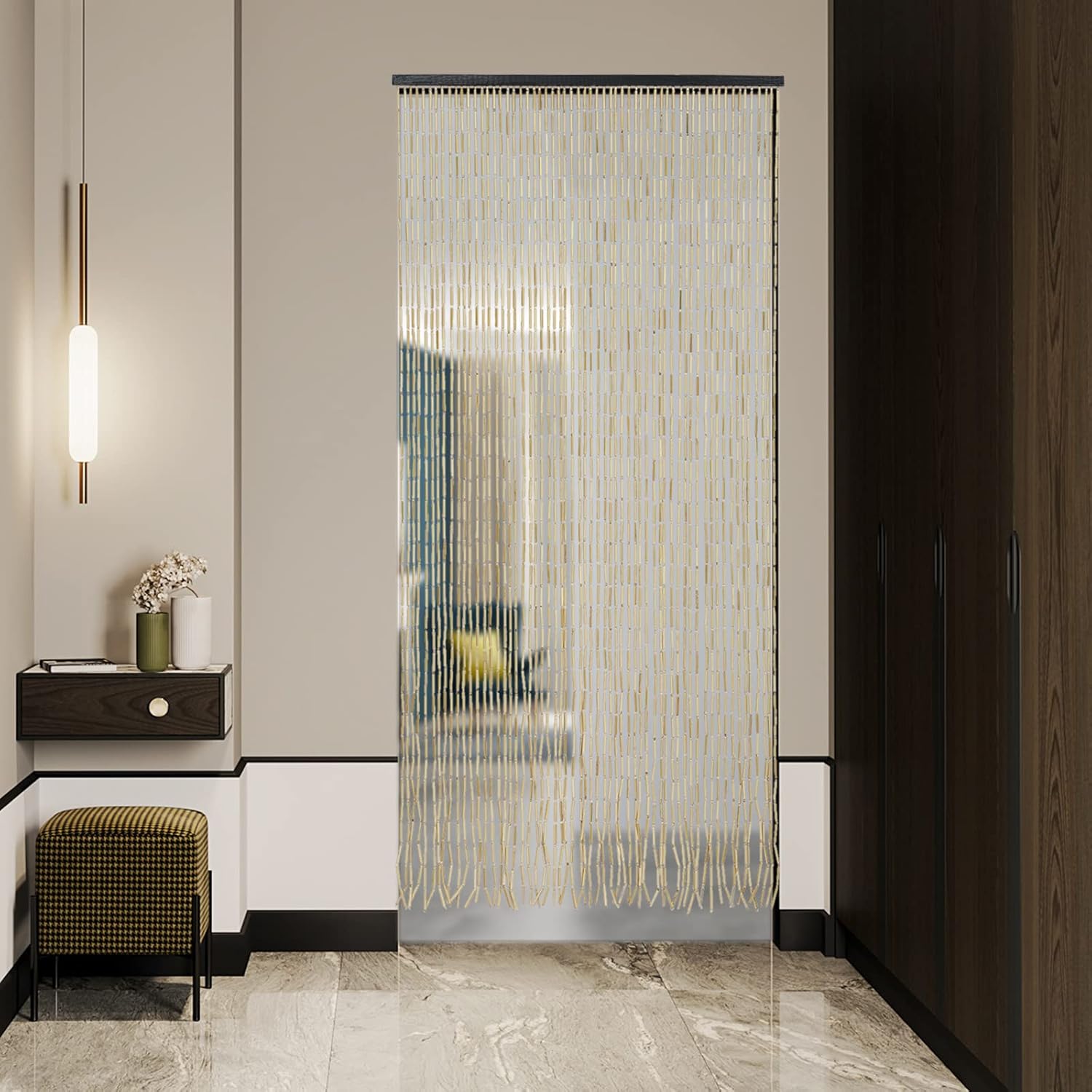 Wood and Bamboo Beaded Curtain 60 Strands Door String Curtains for Doorway, 35.5inch x 71inch Wooden Doorway Beads Curtain Closet Bedroom Privacy Decor for Porch Living Room Bedroom Bathroom