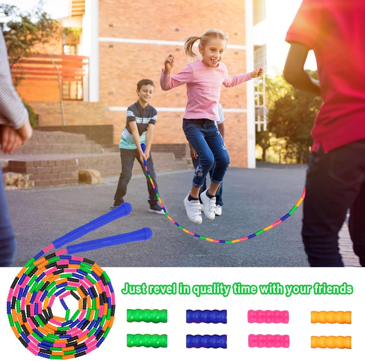 Coolrunner 16 FT Long Jump Rope(2 PACK), Double Dutch Jump Ropes, Soft Beaded Skipping for Kids Adults, Plastic Segmented Long Enough for 4-5 Jumpers