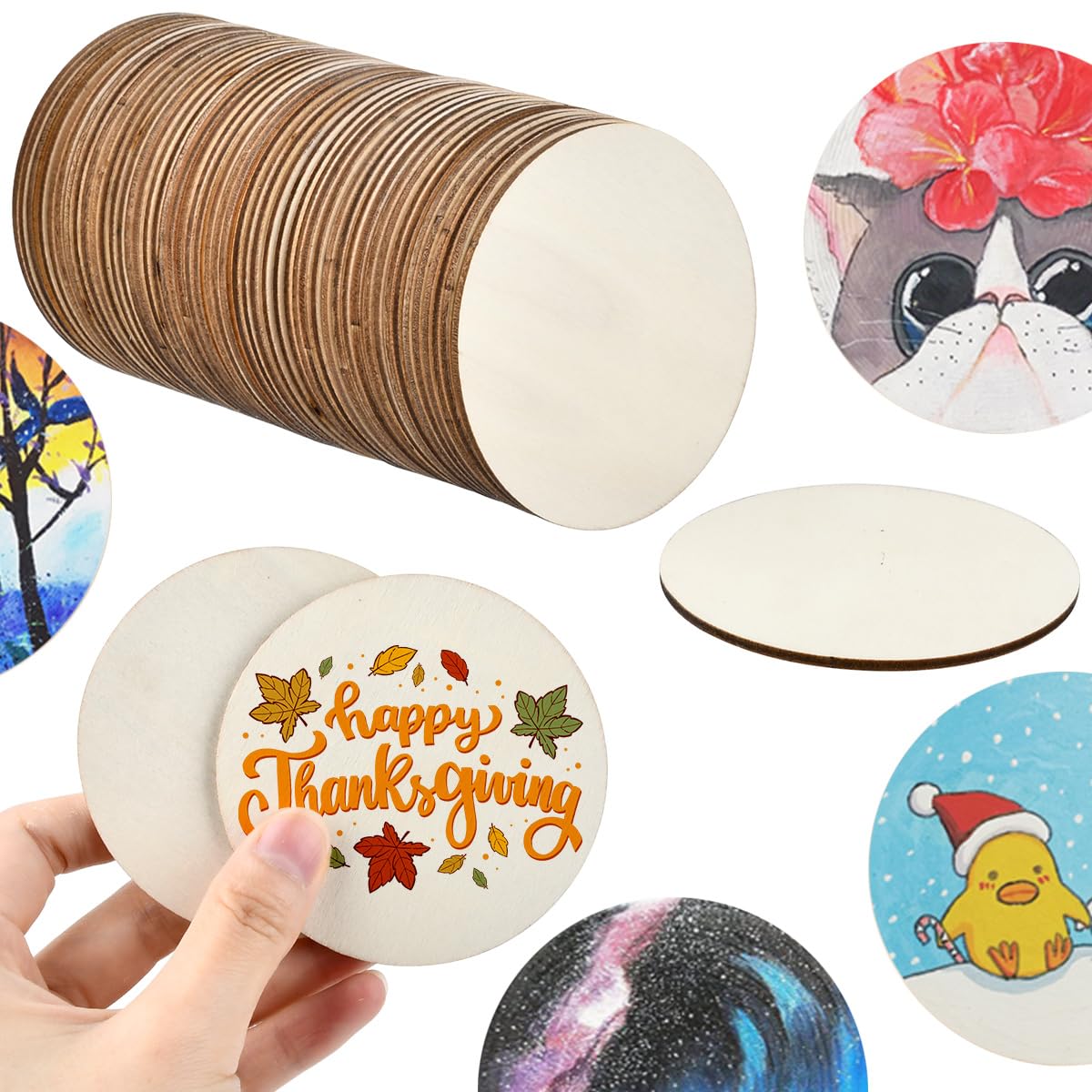 50 Disques En Bois Naturel 75x2.5mm - Rondelles Non Traitées Pour Pyrogravure, Artisanat Et DIY