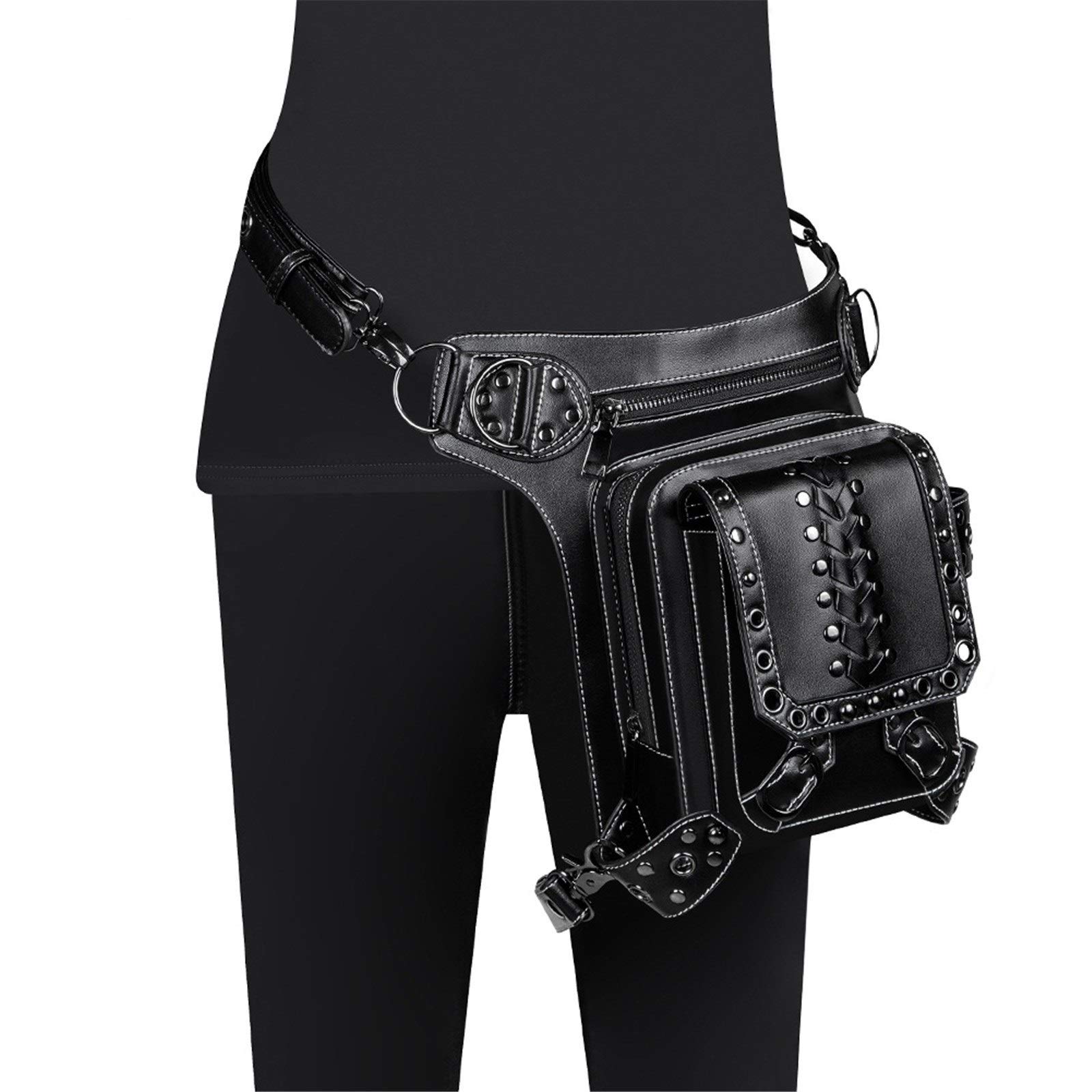 Riñonera Punk PU Bolsa de Messenger Cuero Al Aire Libre para Ciclismo Senderismo