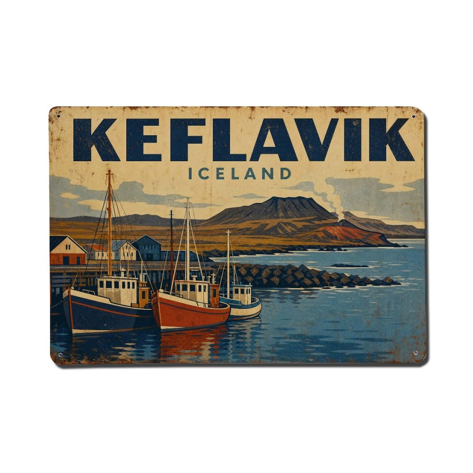 Metal Tin Sign Retro Travel Iceland Keflavik