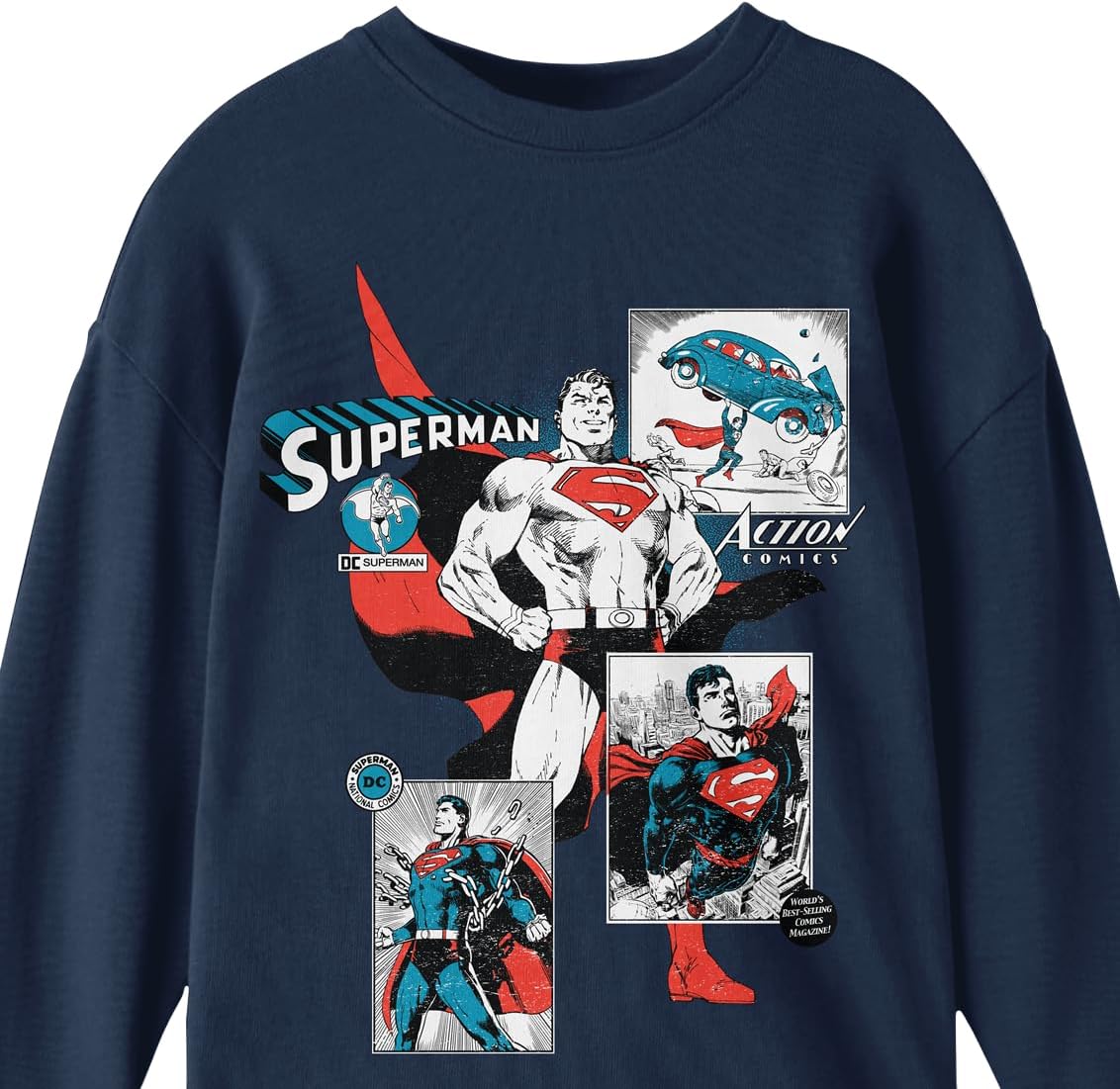Superman Comic Art Youth Navy Crew Neck Long Sleeve Tee - Image 2