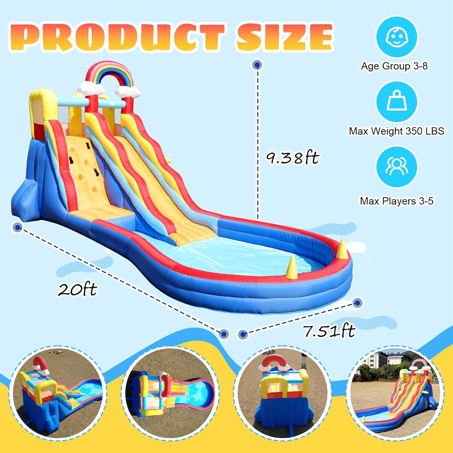 Inflatable Water Slide for Kids (Splash Water Pool)(UL Blower),21ft(L) Inflatable Water Slide with Air Blower for Outdoor Summer Fun,Great for Party,Backyard Adventures
