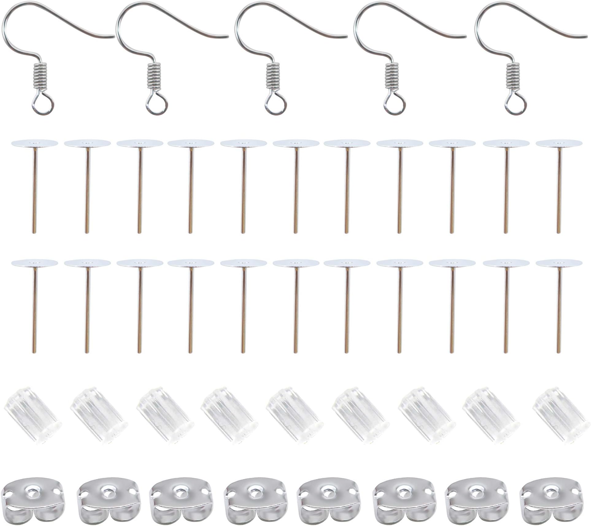 TOAOB 1900pcs Silver Tone Earrings Posts Flat Pad Earring Hooks with Earring Backs for Earring Making Findings