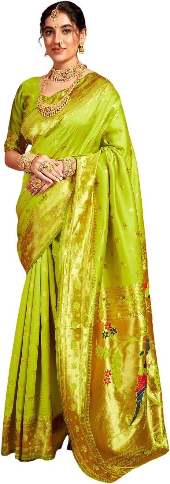 Satrani Women's Silk Paithani Jacquard Weaving Saree with Unstitched Blouse Piece