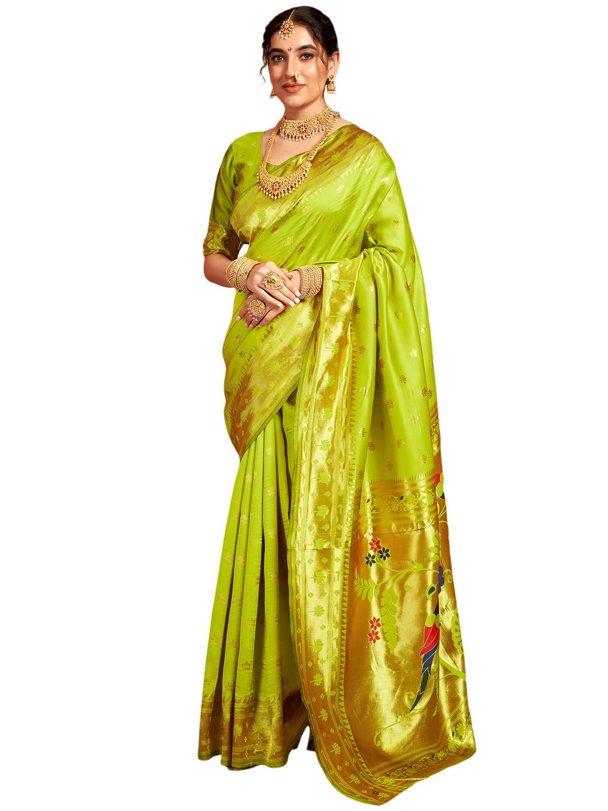 Satrani Women's Silk Paithani Jacquard Weaving Saree with Unstitched Blouse Piece