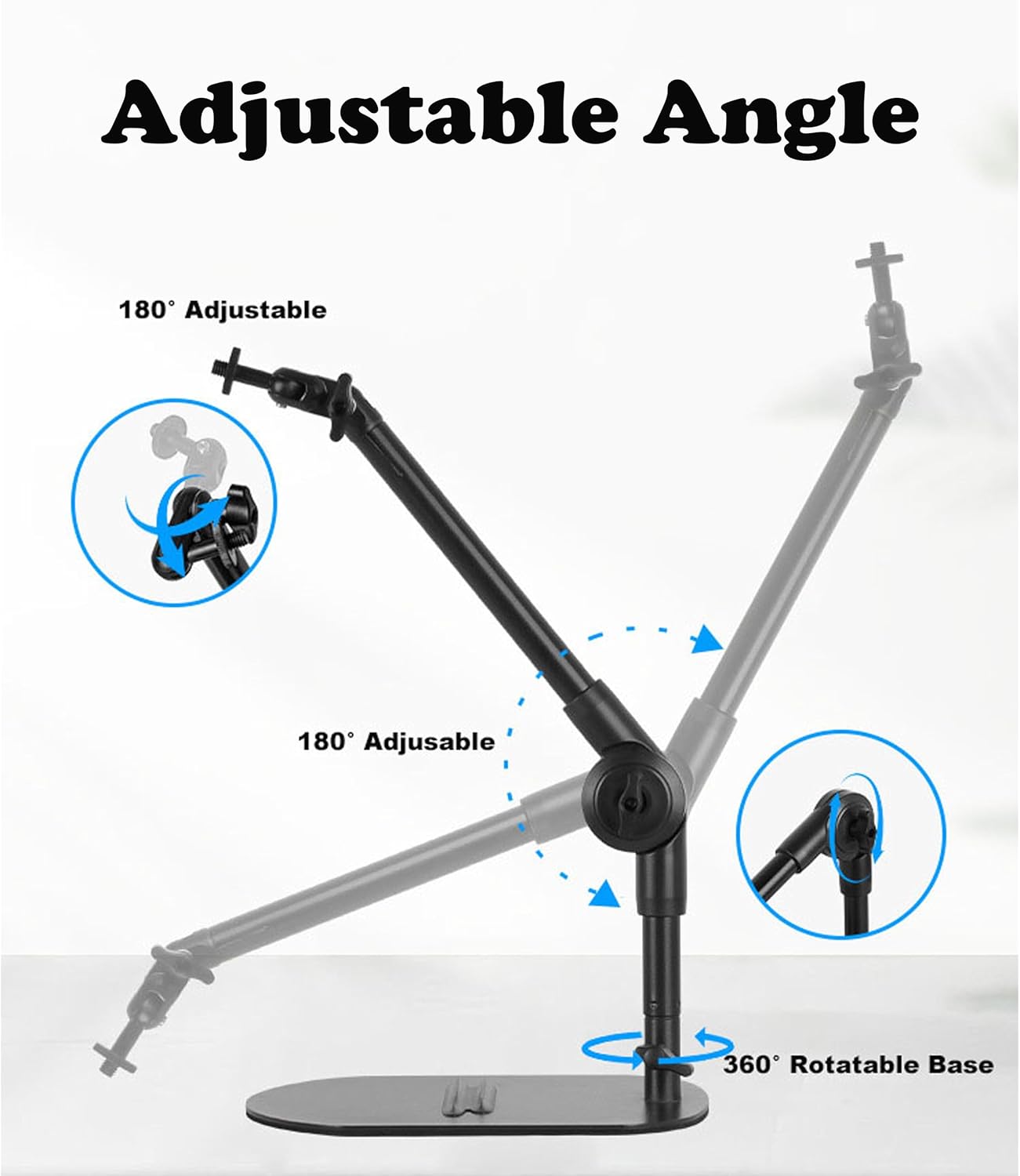Desktop Microphone Stand, Adjustable Desk Mic Stand for AM8 K669B Yeti HyperX QuadCast SoloCast AT2020, Webcams Camera, Compatible 1/4, 3/8 & 5/8 Thread, for Recording/Podcasting/Streaming