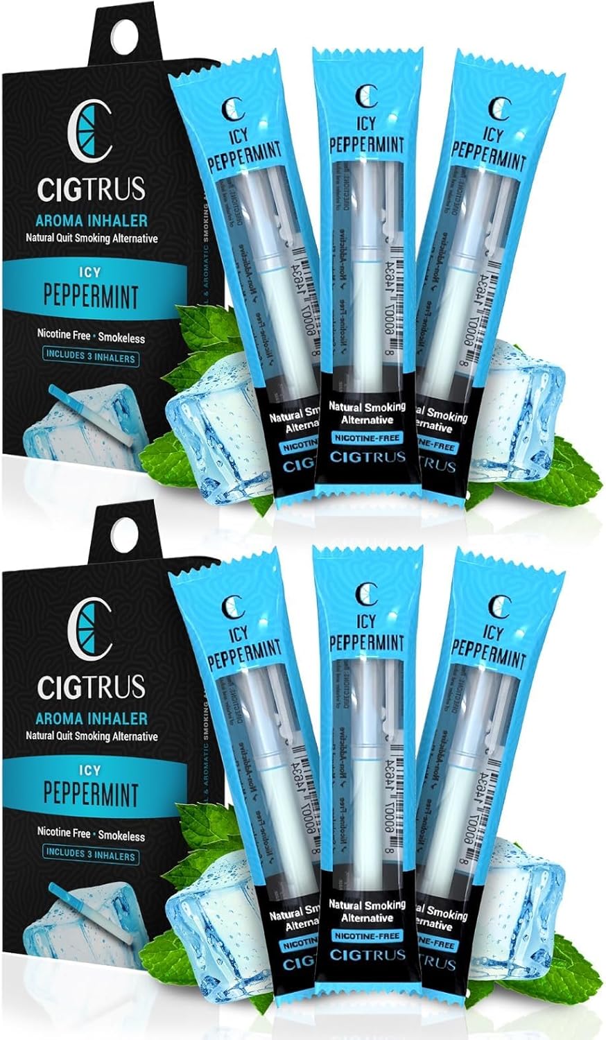 Cigtrus Quit Smoking Smokeless Inhaler – Natural, Nicotine-Free, Vaporless & Non-Electric – Helps Curb Cravings & Oral Fixation – ICY Peppermint (6-Piece)