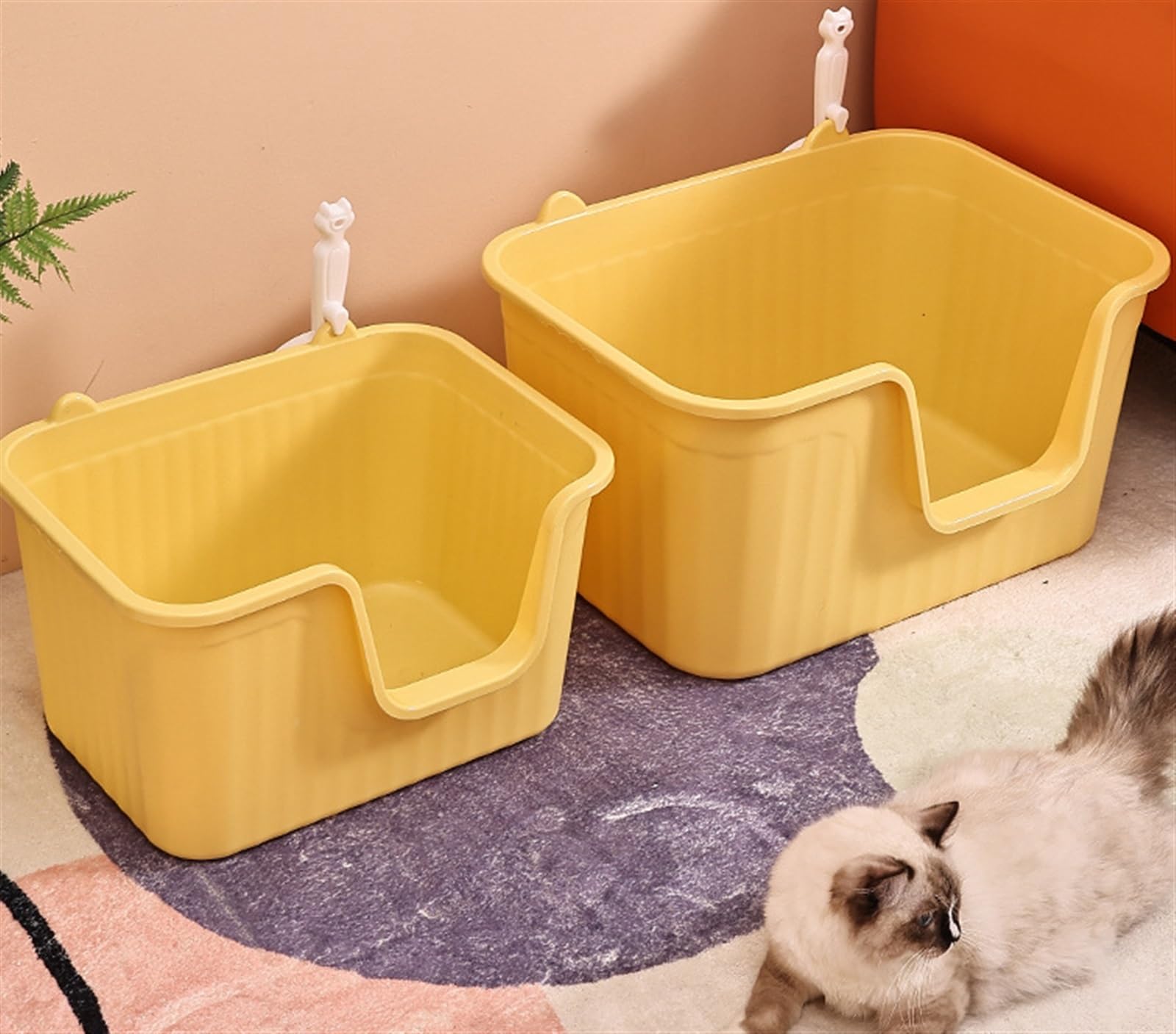 Kuweta dla Kota Solidna Otwarta Górna Kuweta Dla Zwierząt Z Wysokimi Ściankami, Odporna Na Rozpryskiwanie, Pojemnik Śmieci Trwała Kotów Nieprzywierająca(Yellow,50x38x30.5 cm)