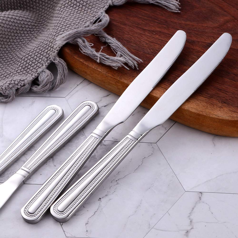 Meisha Classic Bead Coltello da tavola, 12 Pezzi Set coltelli da Cucina, coltelli in Acciaio Inossidabile, Finitura a Specchio, Uso per Home Restaurant - Argento