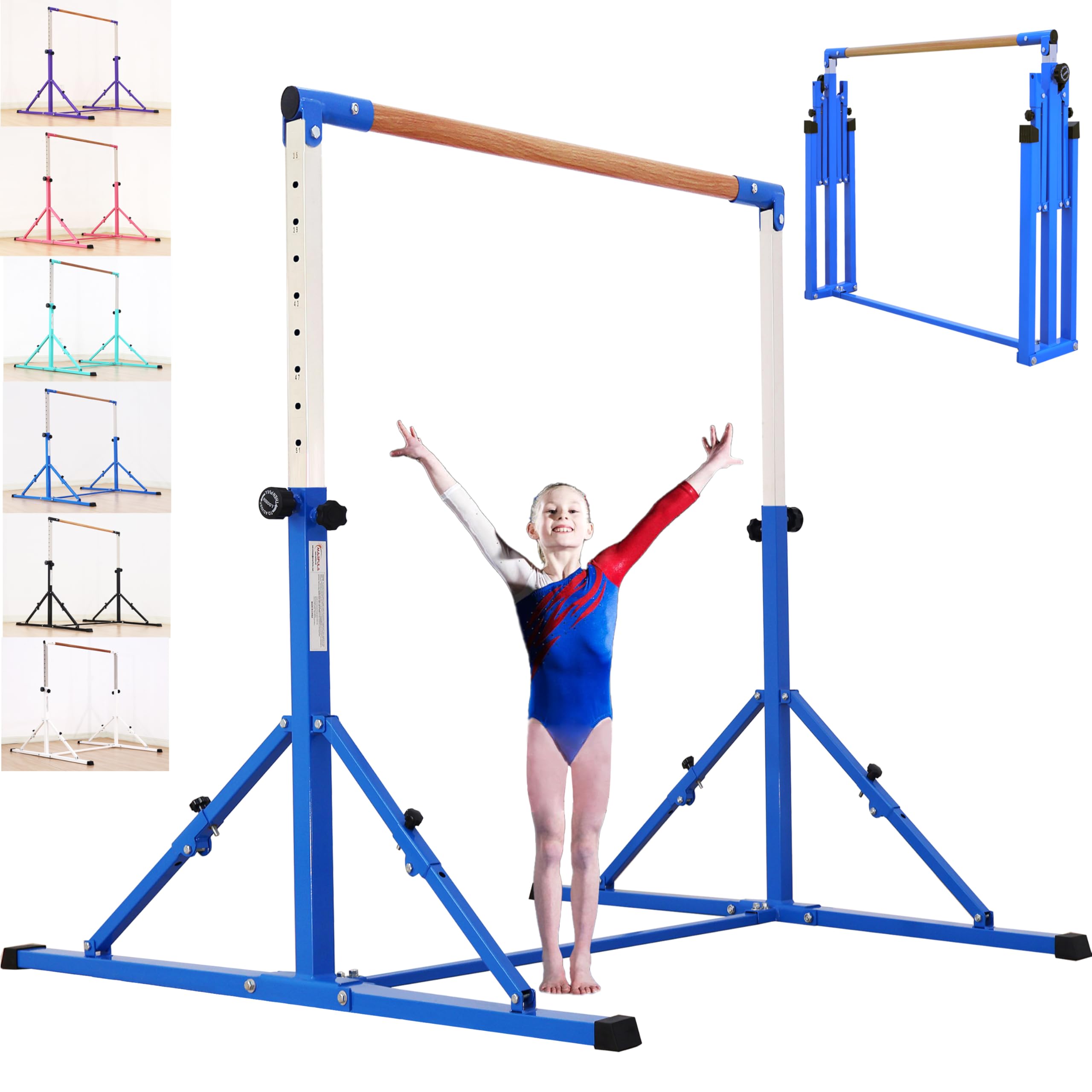 MARFULA 4FT/5FT Gymnastic Bar Set Gymnastics Kip Bar with 5 Ft Length 4Ft Inner Width 5ft Adjust Height Gymnastics Training Bar Equipment for Kids Professional Training Home and Club Use