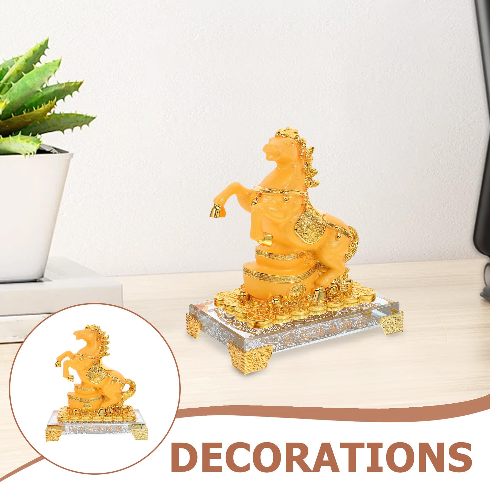 Goldene Pferdefigur aus Kunstharz als Tischdekoration für Büro und Zuhause mit Luxuriösem Vintage Stil und Symbol für Erfolg im Jahr 2026