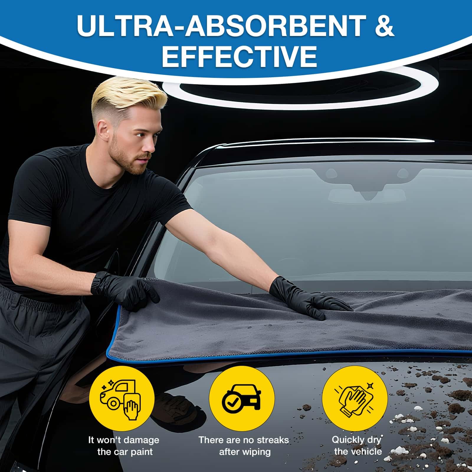 Toalla de microfibra extra grande de 71 x 24 pulgadas para coche, paño de lavado ultra absorbente, diseñado específicamente para coches de secado rápido, sin desprendimiento, sin rayas