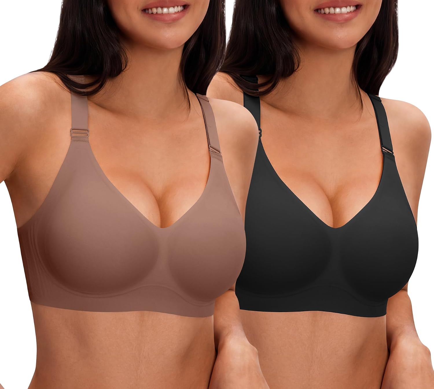 Jelly Bras for Women Deep V Wireless Seamless Tshirt Bras Push Up Plunge Supportive No Underwire Bralettes Bras