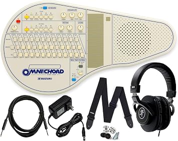 Suzuki Omnichord Electronic Musical Instrument OM-108 Digital Chorded Zither Synthesizer Instant Accompaniment with Mackie Headphones, Power Supply, Cable, Strap Bundle