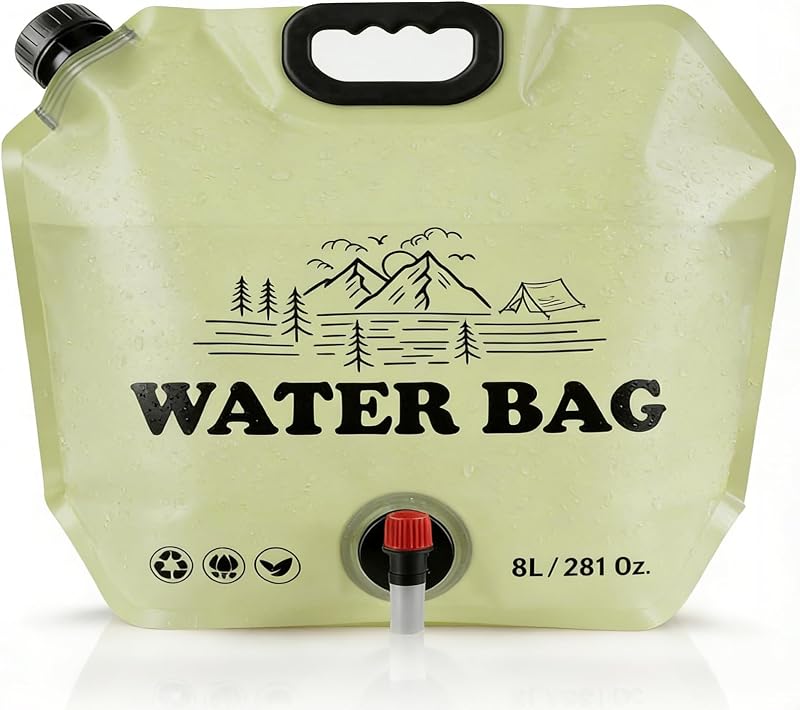 Collapsible Water Jug 2.1 Gallon/8L Portable Camping Water Container with Spout & Handle, Leakproof Foldable Water Bag for Camping, Outdoor Hiking, Travel and Emergency Storage