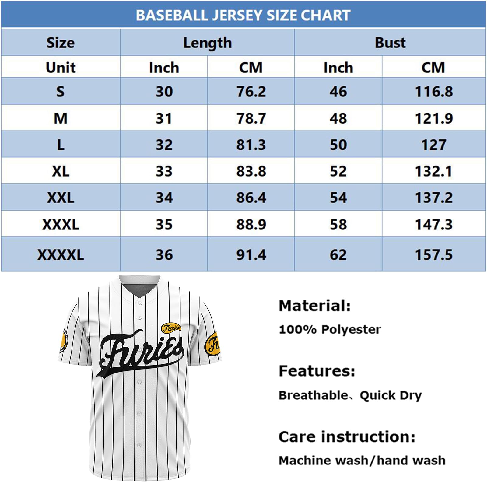 Maillot de baseball The Furies pour homme avec coutures
