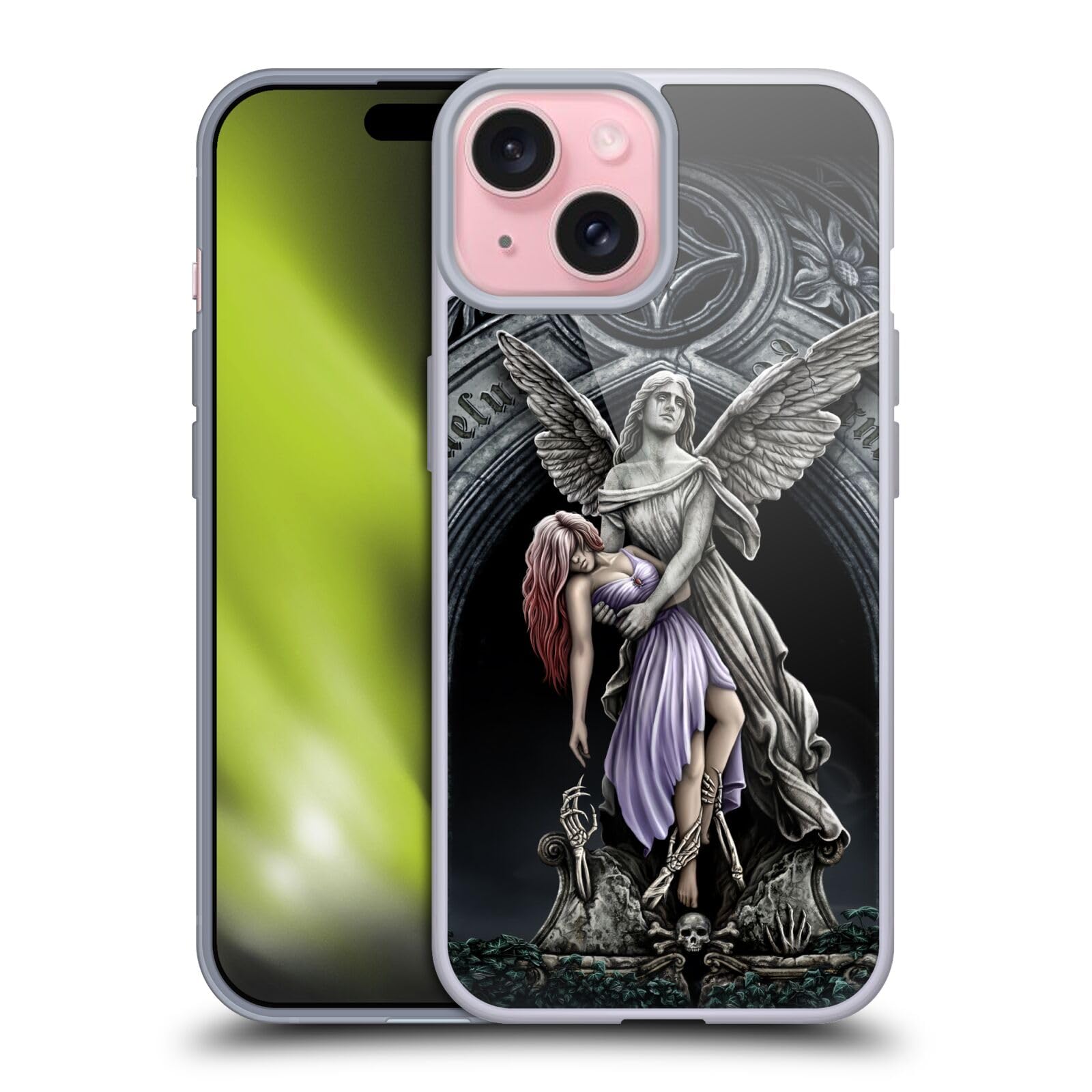 Head Case Designs Officially Licensed Sarah Richter Stone Angel with Skull Gothic Soft Gel Case Compatible with Apple iPhone 15