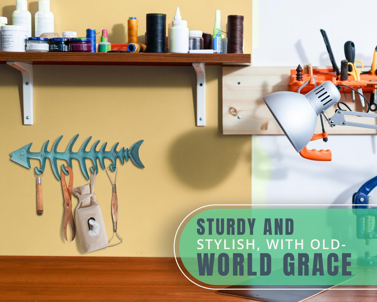 Comfify Portasciugamani a Parete con Osso di Pesce Decorativo Elegante Gancio in ghisa con 4 Ganci Pesce - Include Viti e ancoraggi - Blu