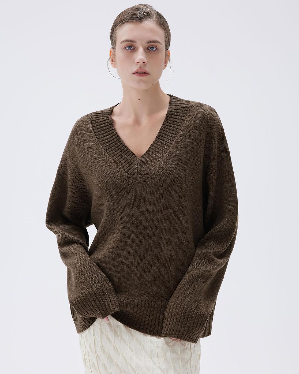 SUUKSESS Women Cashmere Blend Oversized V Neck Long Sleeve Pullover Sweaters - Image 5