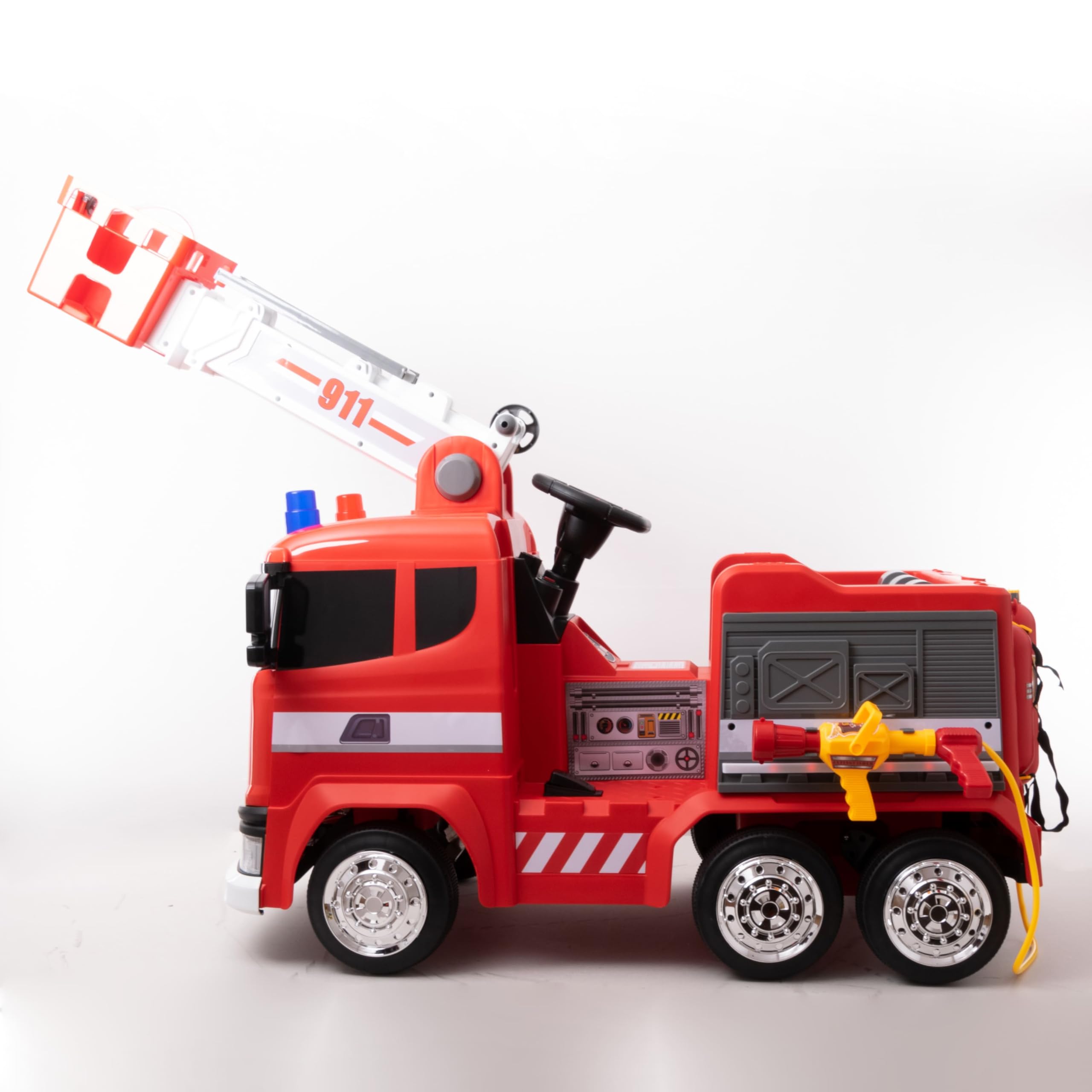 WITIT Camion Autocarro ELETTRICO dei Pompieri Pompiere Radiocomandato per Bambino Bambina Bambini XSDU-211 12V 10Ah Rosso 4 motori, bluetooth, USB, LED, telecomando, carico massimo 30 Kg
