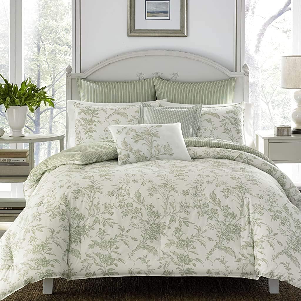 Laura Ashley Home - Natalie Collection - 7pc Luxury Ultra Soft Comforter,  All Season Premium Bedding Set, Stylish Delicate Design for Home DÃ©cor, ...