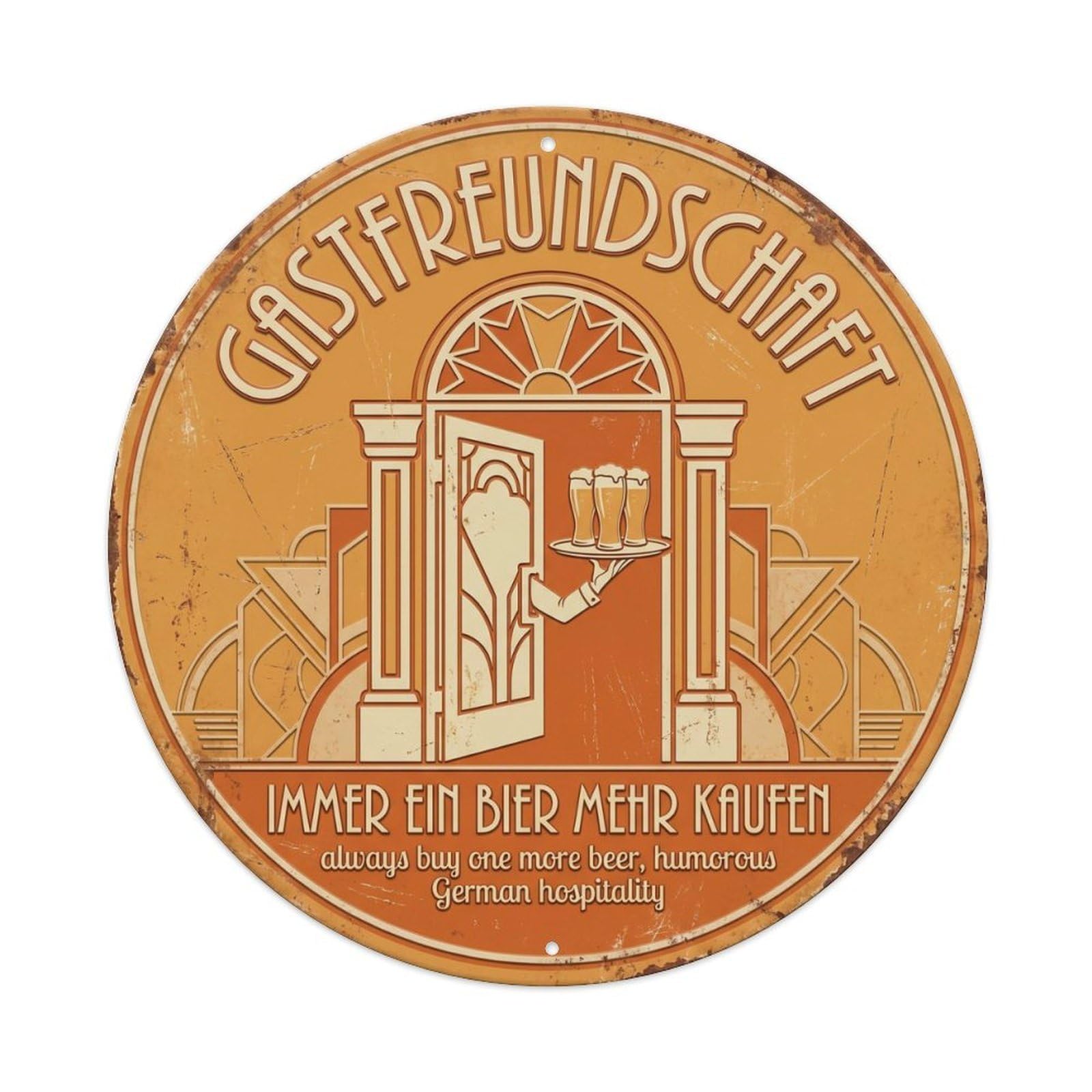 Vintage Bar Style Gastfreundschaft Humorous Gathering Hospitality Metal Tin Sign Plaque Wall Decor for Cafe, Club, Garden Round Metal Poster 8x8Inch
