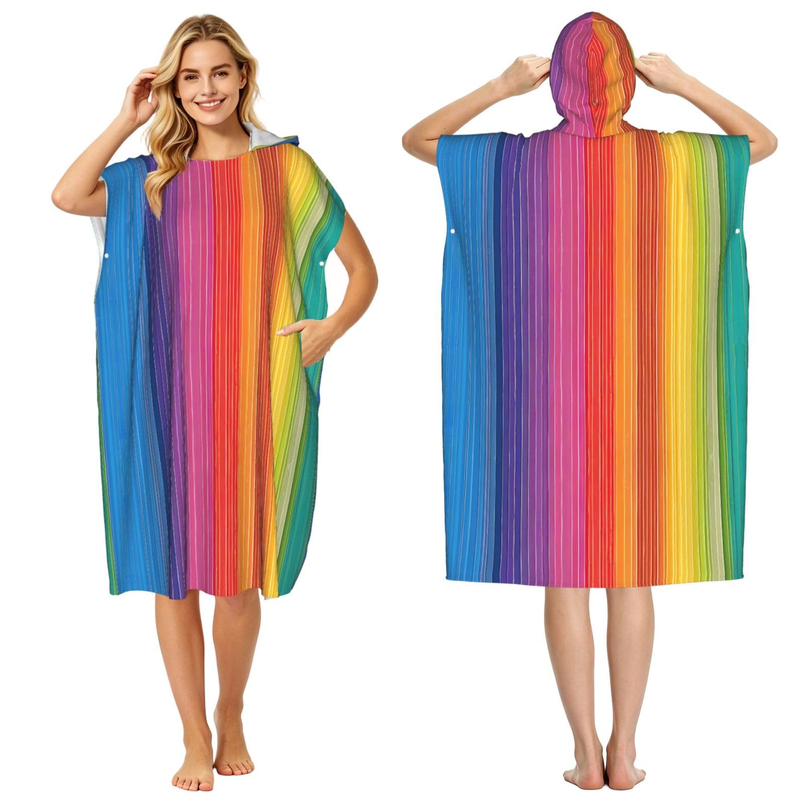 Poncho microfibre arc-en-ciel : peignoir à langer léger et séchage rapide pour plage