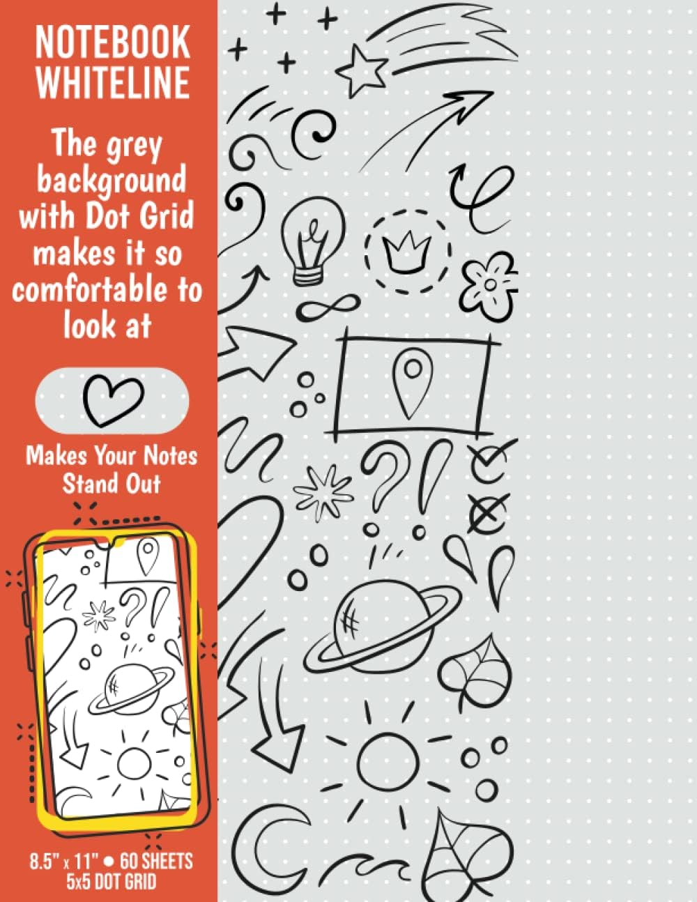 Whiteline Notebook: A4 Whiteline Dot Ruled Journal For Students, Office, Small Business, 11" x 8.5" 60 Sheets, Grid (5 mm) Gray Paper 90 Grams