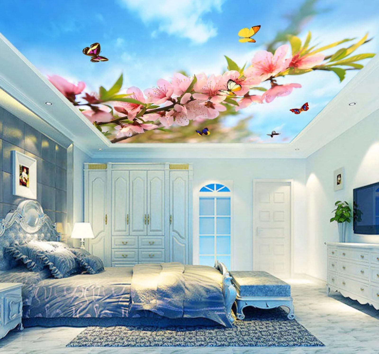 Wallpaper-3D-Xlm 350Cm×256Cm(B×H) Fresh Three Dimensional Beautiful Butterfly Plum Blossom 3D Wallpaper Easy Install Feature Office Living Room Sofa Bedroom Tv Background Wall Decoration-350Cm×256Cm