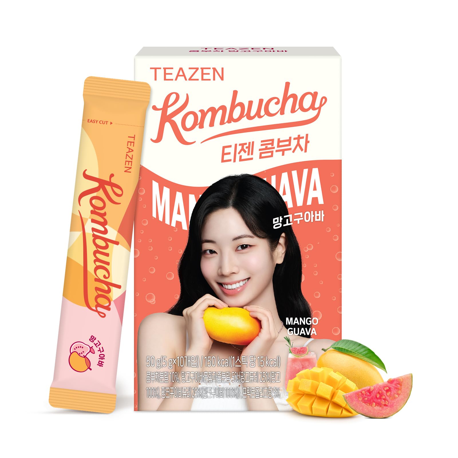 TEAZEN - Pack de 10 Sachets Kombucha Mangue Goyave - Boisson Instantanée Probiotique - Thé Sans Sucre - Faible en Calories - Vegan - Clean Label - 10 x 5 g