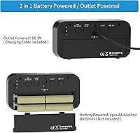 Vista 2 de KWANWA Reloj despertador de doble potencia con modo nocturno de atenuación automática - Funciona con pilas y recargable por USB, pantalla LED de 1.2