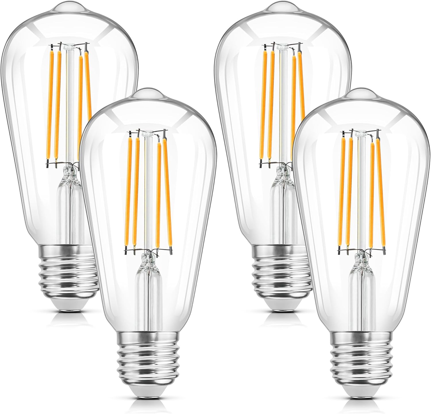 WIHTU LED Filament Light Bulbs, Bright Vintage 6W LED Edison Bulbs, St58 2700K Warm Light Bulbs with CRI 85+, E26 Standard Base, 900LUM, Non-Dimmable, Clear Glass, Pack of 4