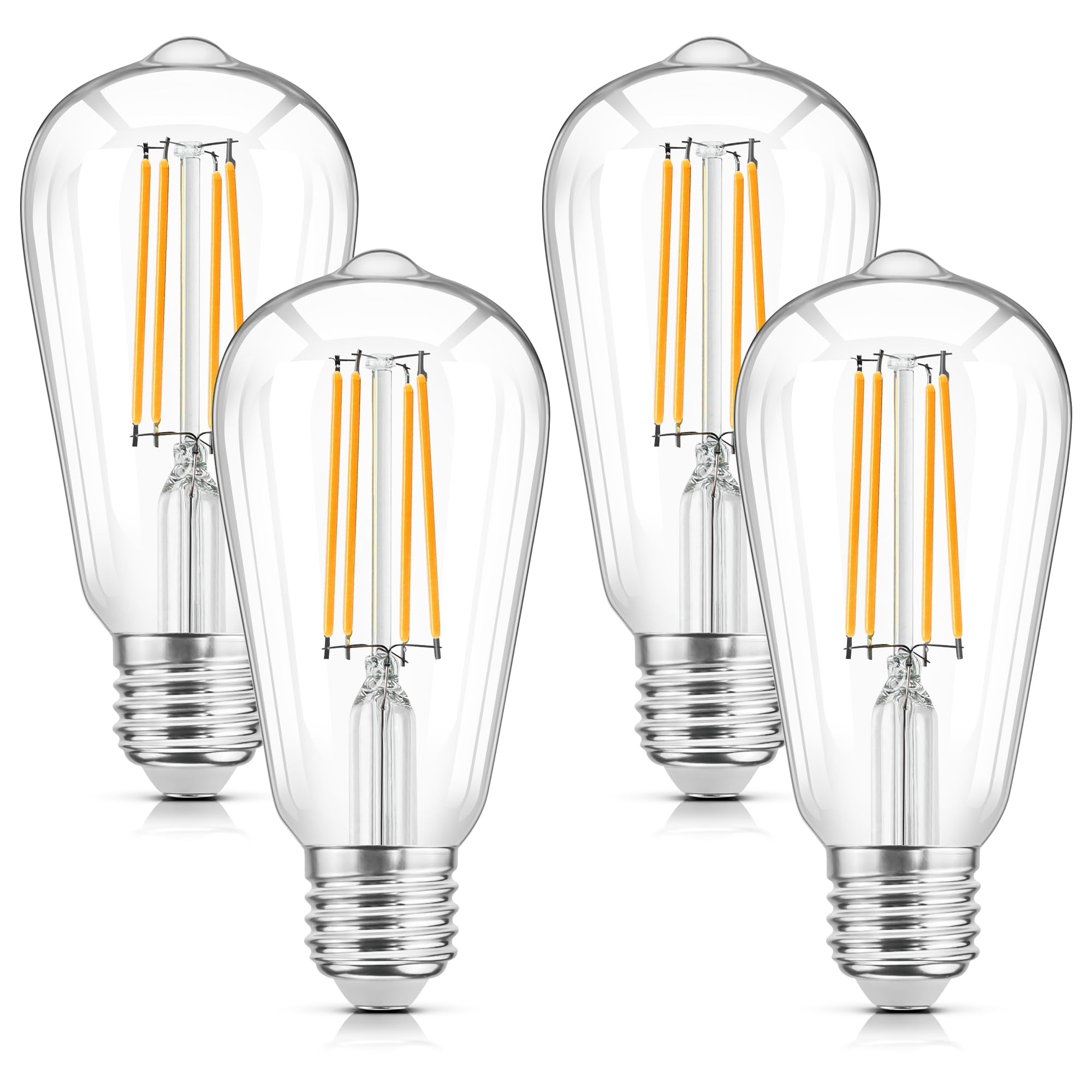 WIHTU LED Filament Light Bulbs, Bright Vintage 6W LED Edison Bulbs, St58 2700K Warm Light Bulbs with CRI 85+, E26 Standard Base, 900LUM, Non-Dimmable,