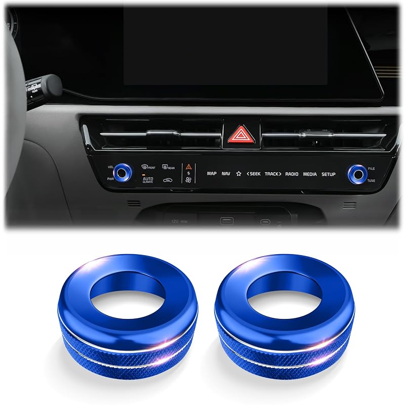 Capas de acabamento para knobs do ar-condicionado DvlynAuroa em alumínio azul para Kia Carnival e NIRO EV 2022–2024 – 2 peças