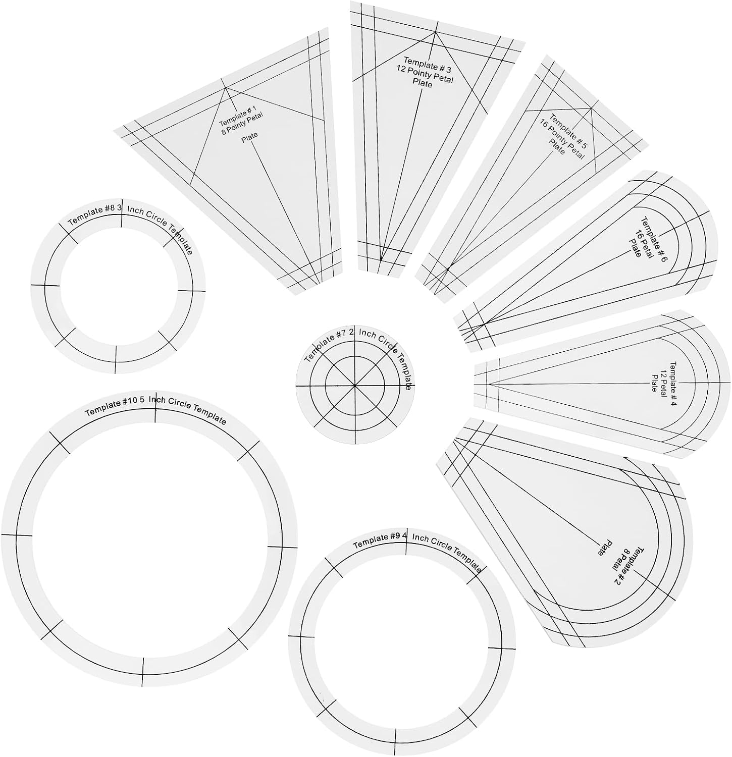 10Pcs Dresden Plate Template for Quilting, Premium Clear Acrylic Quilting Templates with Petal & Circle Shapes, Precision Patchwork Ruler Set for Sewing, DIY Blankets & Appliqué Crafts