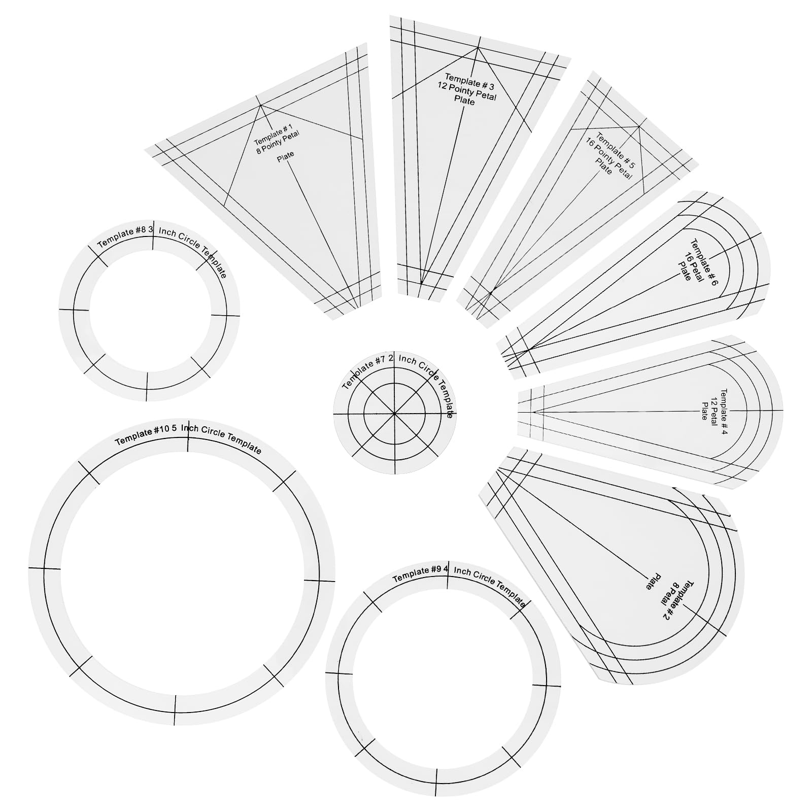 10Pcs Dresden Plate Template for Quilting, Acrylic Quilting Templates Ruler, Creative Grids, Sewing Patchwork Template Ruler with Different Shape for DIY Quilting Blanket Patchwork