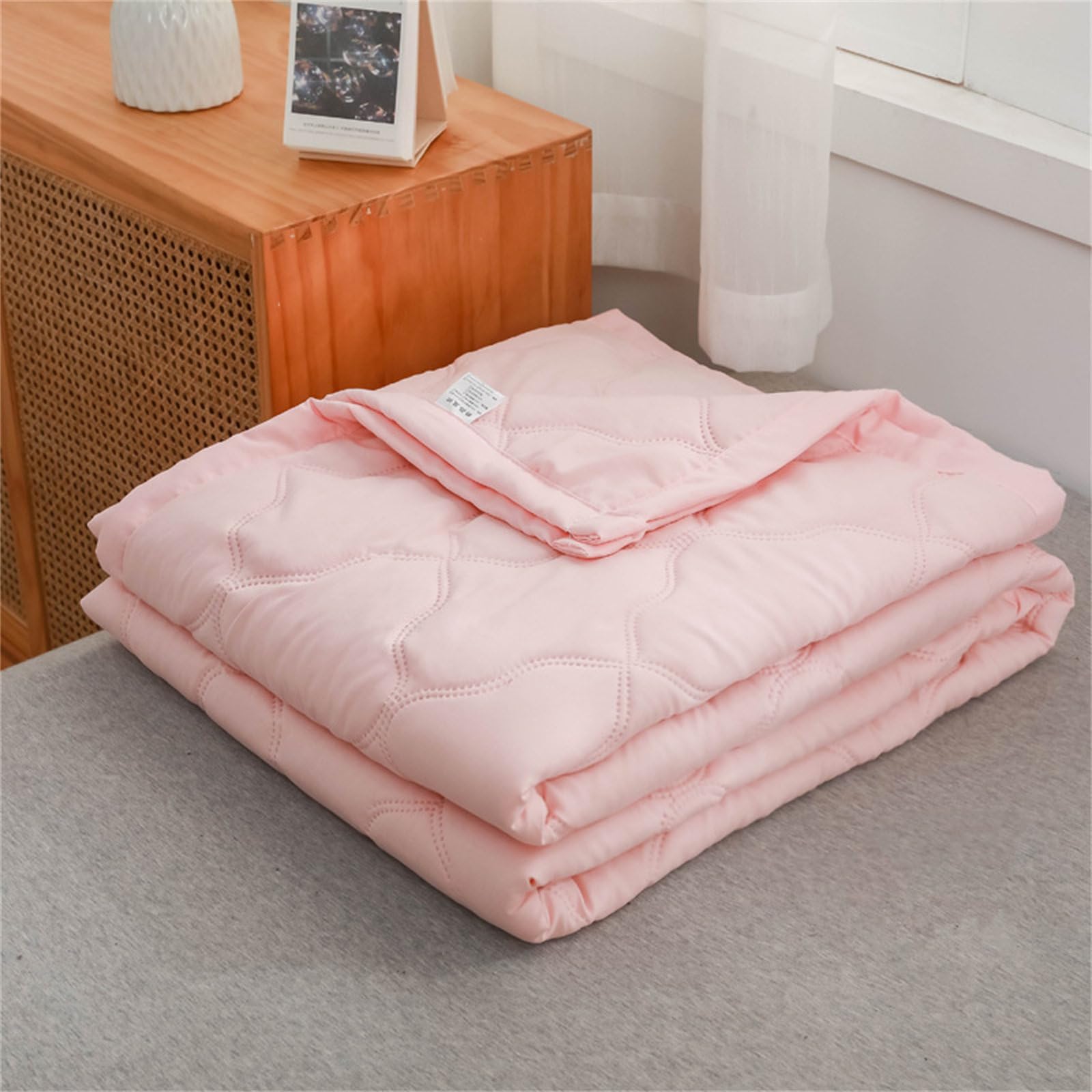 Highdi Bed Throws Quilted Bedspreads, Lightweight Patchwork Quilt Comforter King Single Double, Washable Throw Summer Quilt, Quilted Blanket for All Seasons (Light pink,150x200cm)