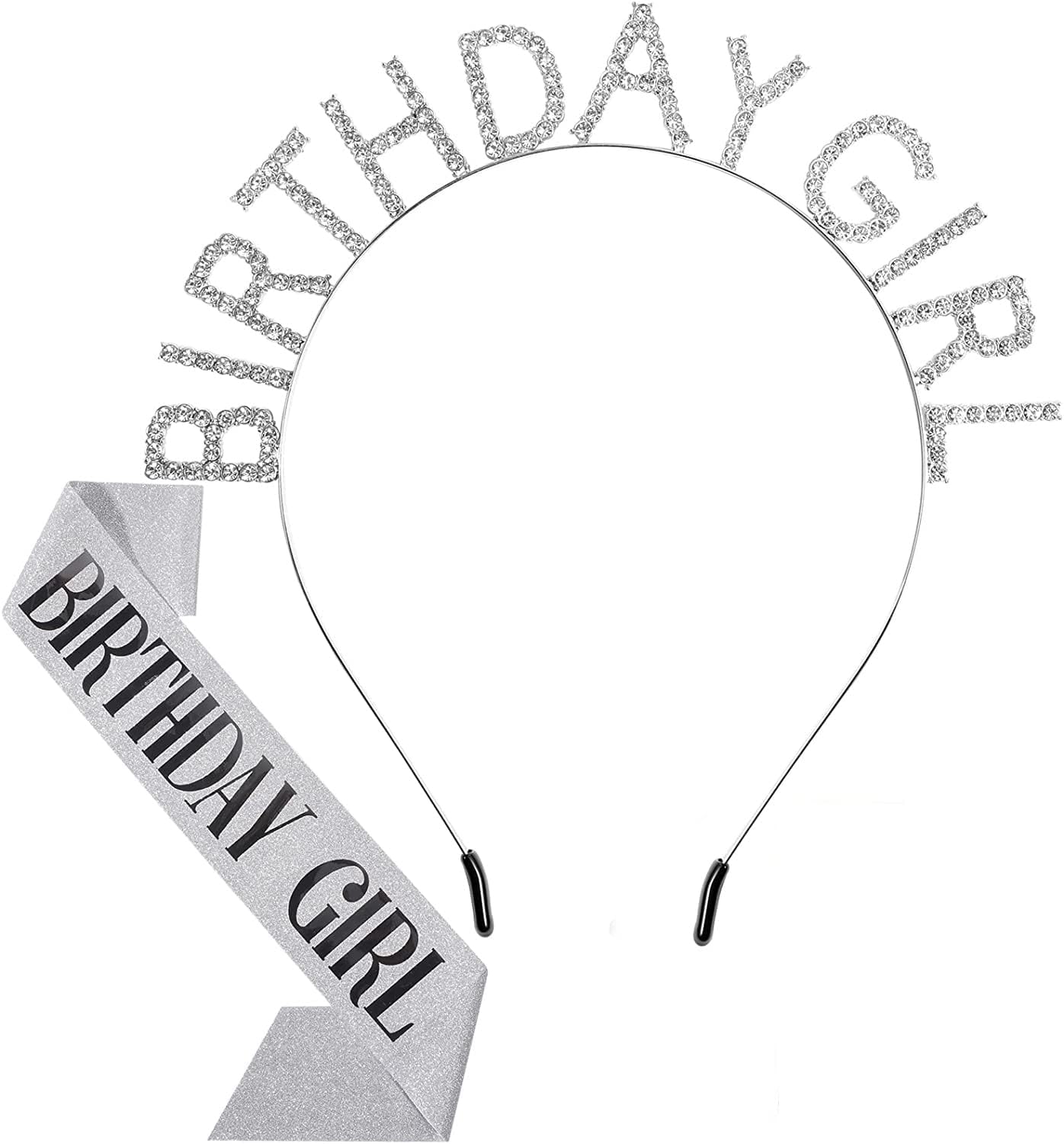 ELECDON Birthday Girl Headband, Silver Princess Crown Rhinestone Headband for Girls, Birthday Celebrants