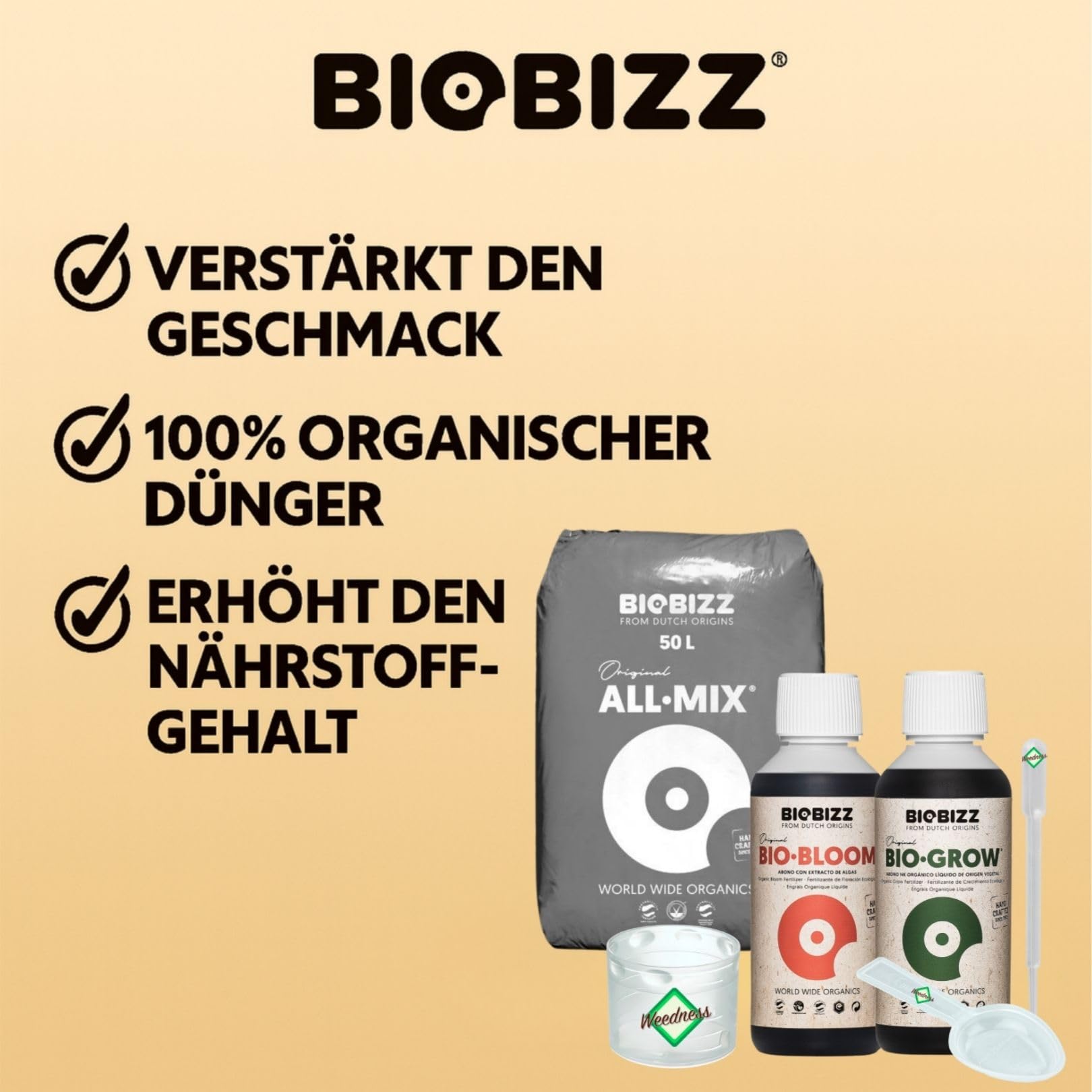 Weedness BioBizz All-Mix 50 L Erdset – Tierra orgánica lista para usar – Sustrato nutritivo para plantas fuertes y saludables