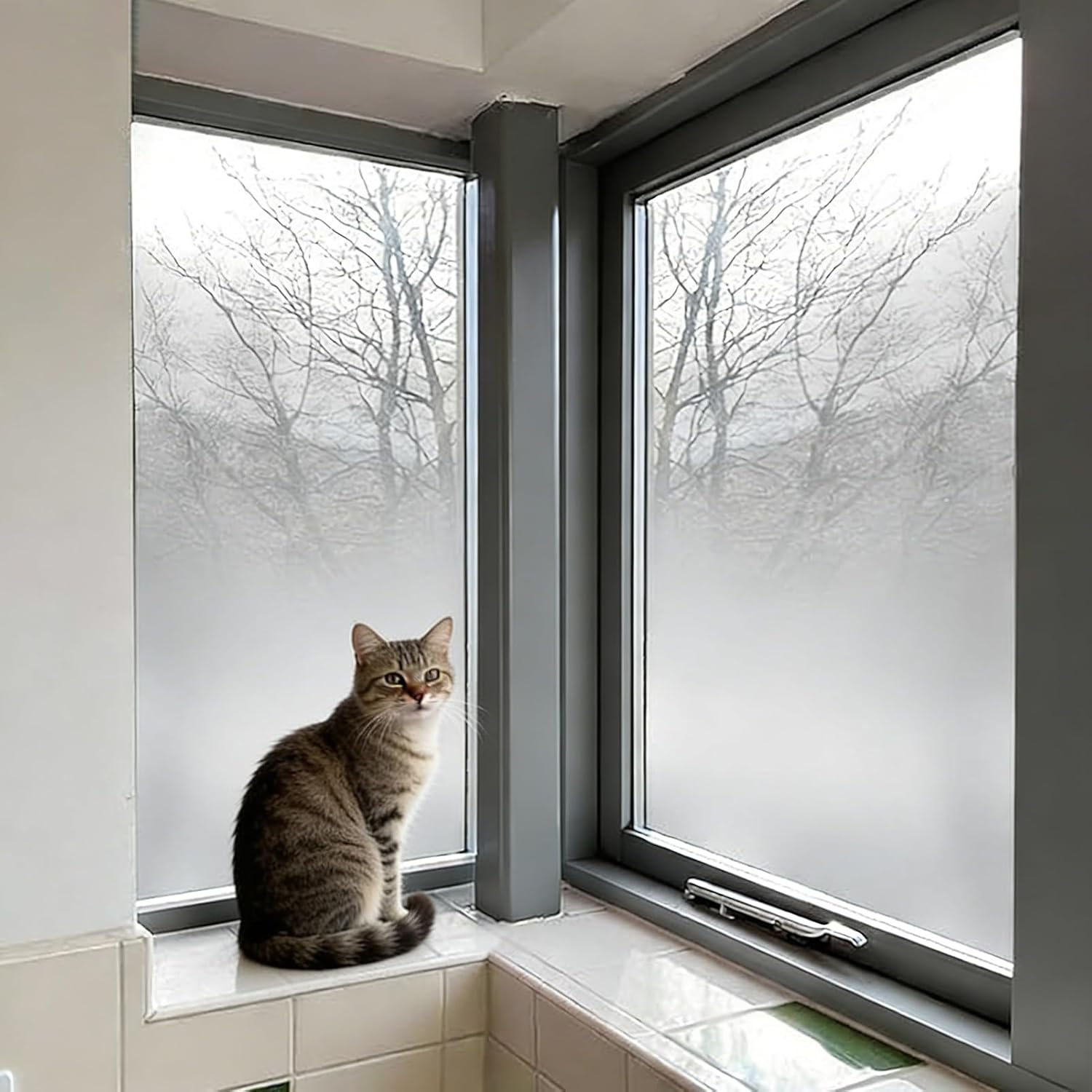 Decorative Frosted Glass Window Film, Peel and Stick Windows Privacy Cover Security Films, One Way Gradient Treatments Sticker for Meeting Room(72x60in/183x152cm)