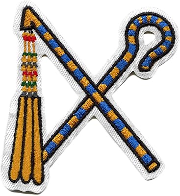Crook and Flail Blue Patch Egyptian Pharaoh Embroidered Iron On