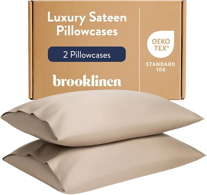 Sateen Pillowcase Set Hotel-Quality Luxury - Standard, Pebble | Set of 2 silky 100% cotton sateen pillowcases with a smooth, breathable finish; envelope closure keeps pillows tucked.