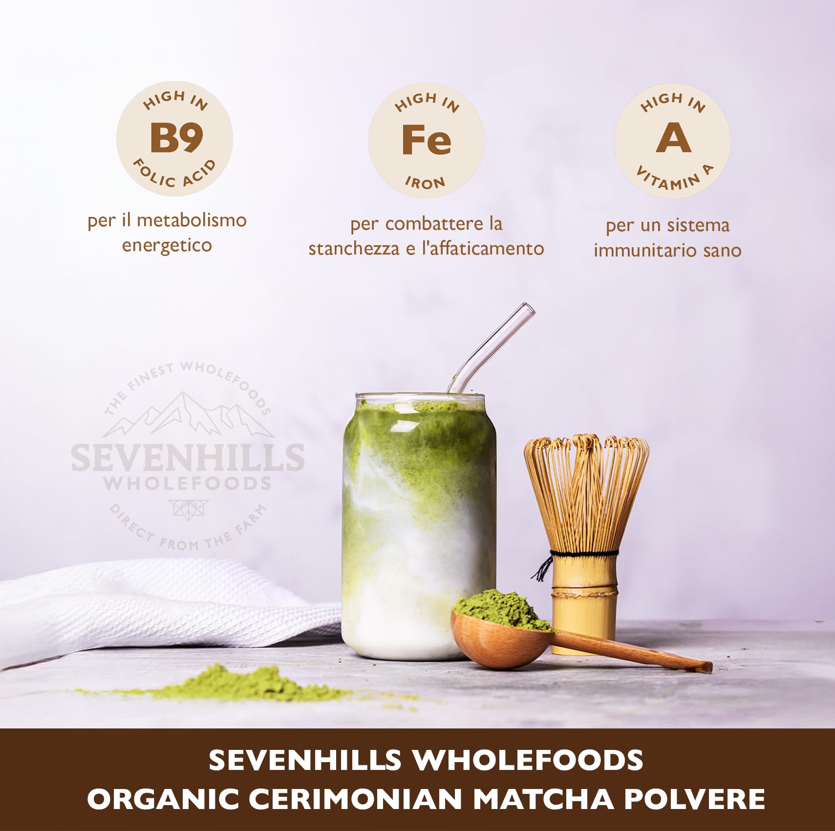 Sevenhills Wholefoods Polvere Di Tè Verde Matcha Cerimoniale Giapponese Crudo Bio 200g