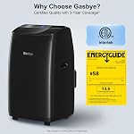 Gasbye Double tuyau portable Air Conditionneur, [2025 Mise à jour] Complète DC Compresseur d'onduleur, économie d'énergie 13.6 CEER, Faible bruit (45dB), Refroidir la chambre jusqu'à 500 Sq.Ft., télécommande rétroéclairée, 14,000BTU, noir