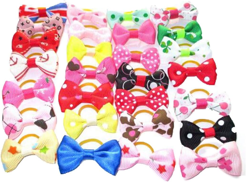 Crasy Shop Cute Pet Dog Cat Hair Accessories Dog Hair Bows Bowknot with Rubber Bands (Mix Colors, 20PCS)